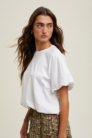 Cloud Nine Bubble Hem Top White by Penn and Pearl