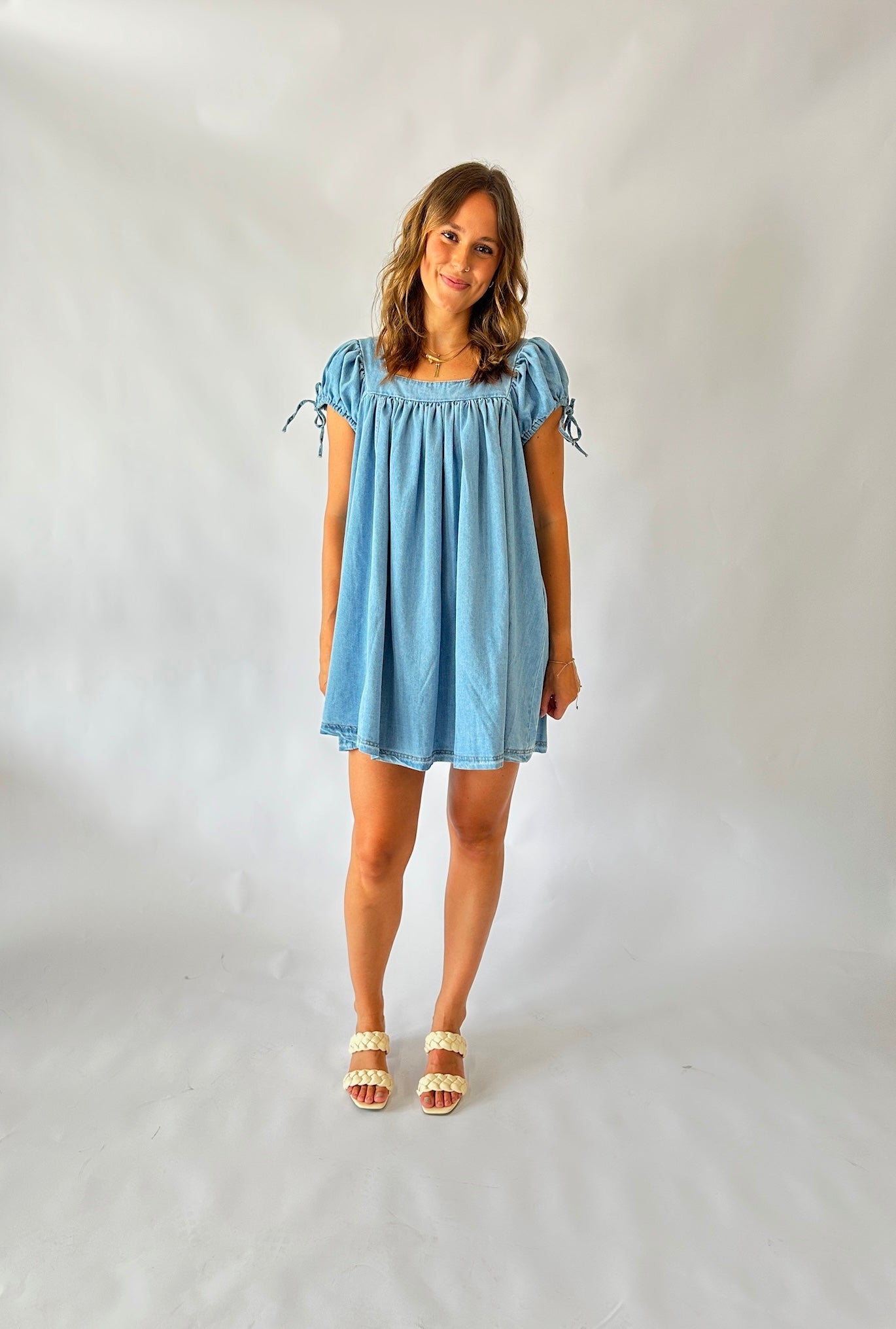 Denim Bubble Sleeve Dress Penn + Pearl Denim Bubble Sleeve Dress Penn + Pearl