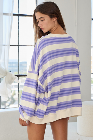 Striped Terry Oversized Sweatshirt Top