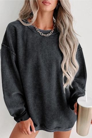 Sundown Washed Ribbed Pullover Charcoal by Penn + Pearl